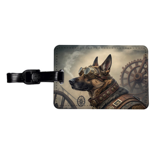 German Shepherd Dog Steampunk Travel Faux Leather Luggage Tag