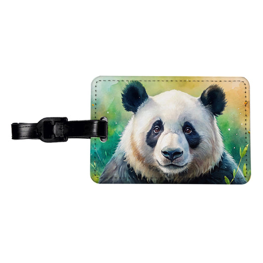 Giant Panda Bear Watercolor Travel Faux Leather Luggage Tag