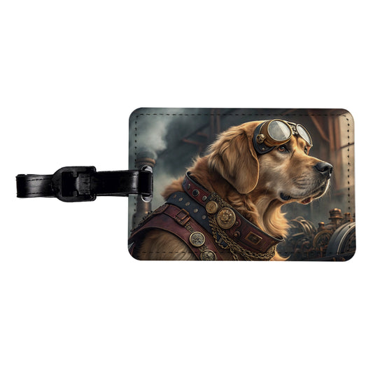 Golden Retriever Dog Steampunk Travel Faux Leather Luggage Tag