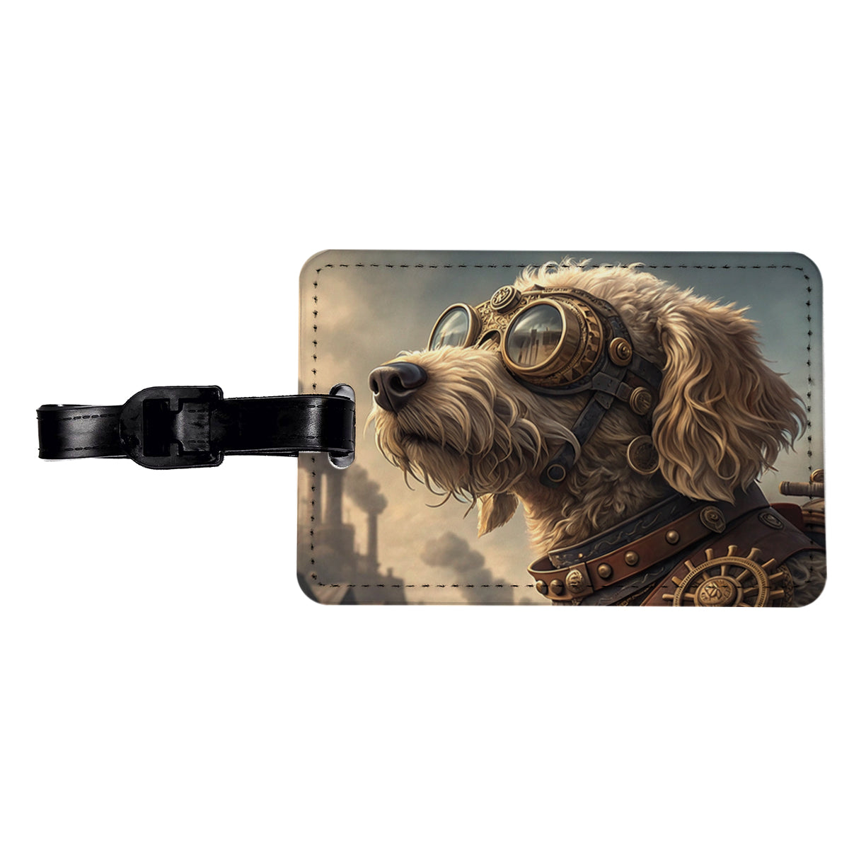 Goldendoodle Dog Steampunk Travel Faux Leather Luggage Tag