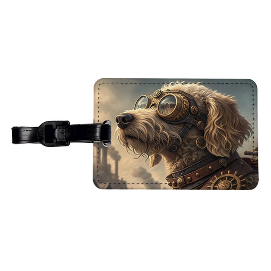 Goldendoodle Dog Steampunk Travel Faux Leather Luggage Tag