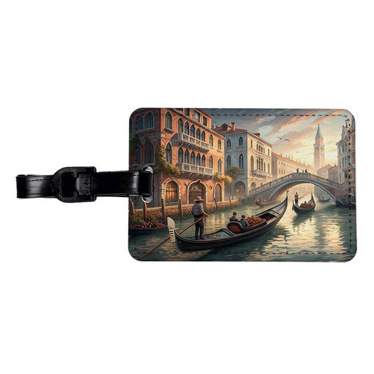 Gondolas on Canal Venice Italy Travel Faux Leather Luggage Tag
