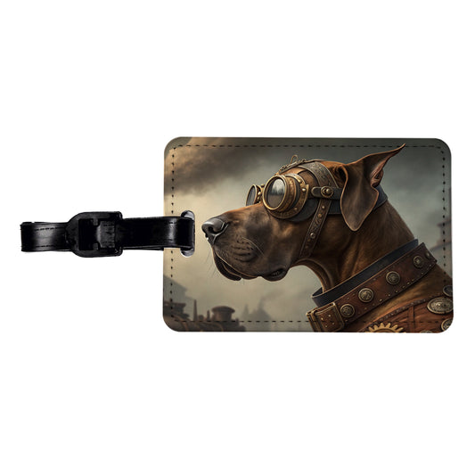 Great Dane Dog Steampunk Travel Faux Leather Luggage Tag