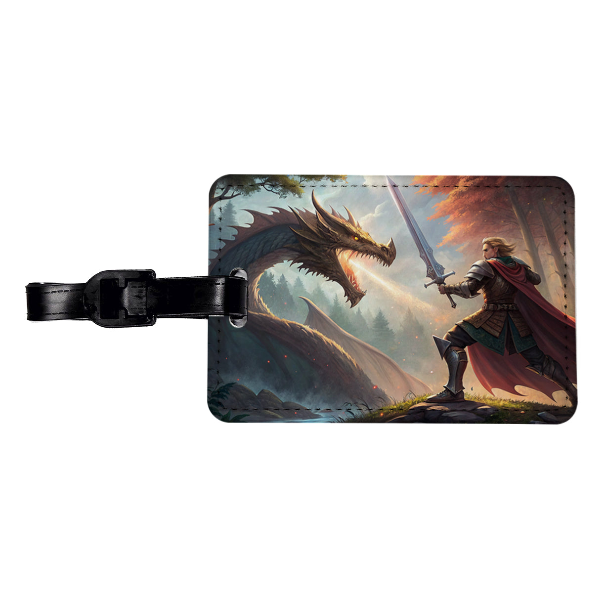 Knight Dragon Slayer Illustration Travel Faux Leather Luggage Tag