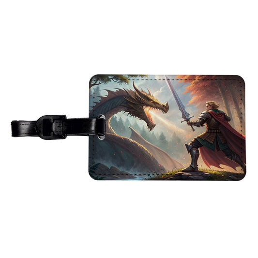 Knight Dragon Slayer Illustration Travel Faux Leather Luggage Tag