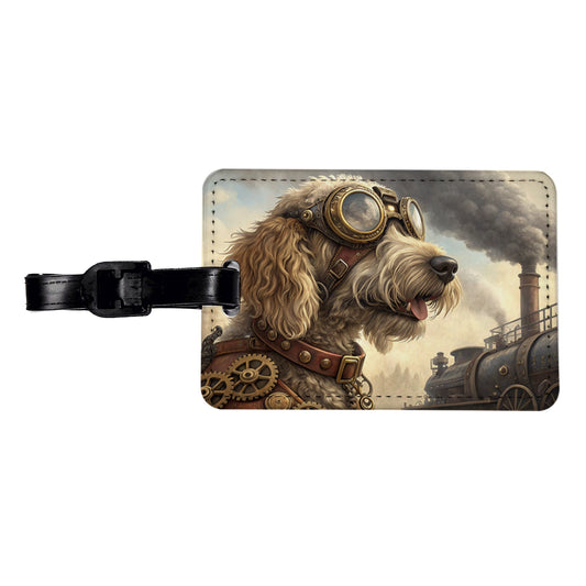 Labradoodle Dog Steampunk Travel Faux Leather Luggage Tag