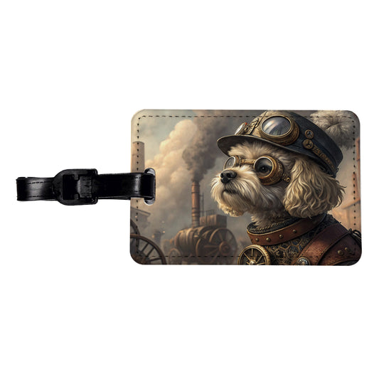 Maltipoo Dog Steampunk Travel Faux Leather Luggage Tag