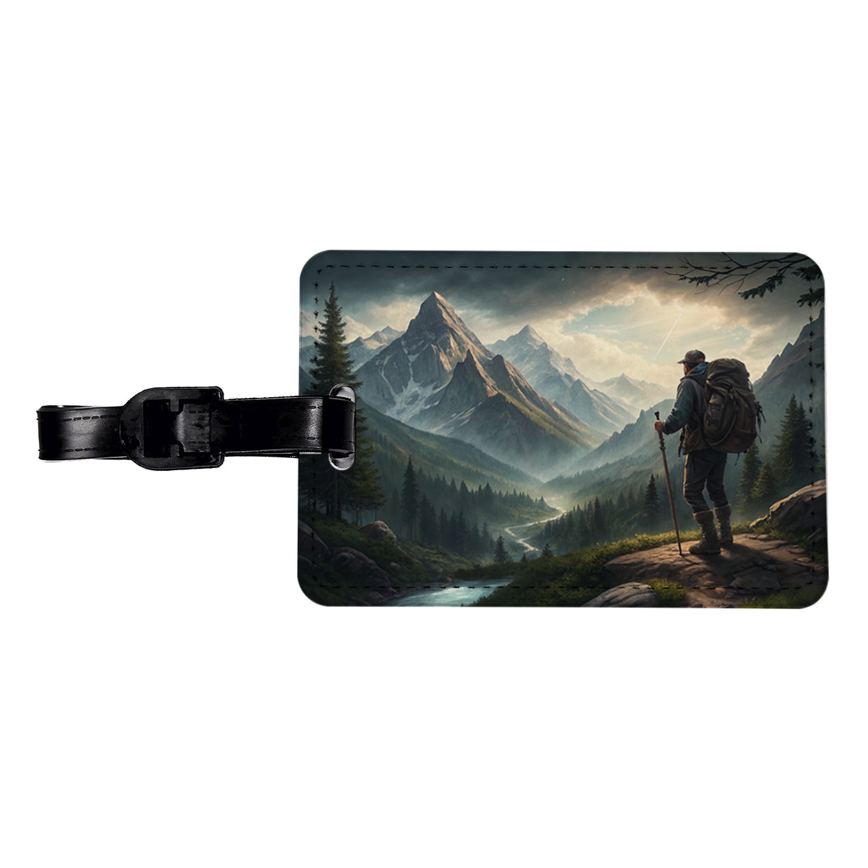 Man Hiking In The Mountains Travel Faux Leather Luggage Tag
