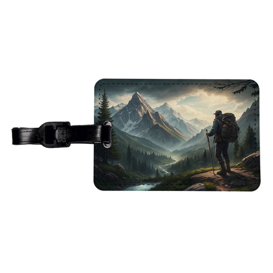 Man Hiking In The Mountains Travel Faux Leather Luggage Tag