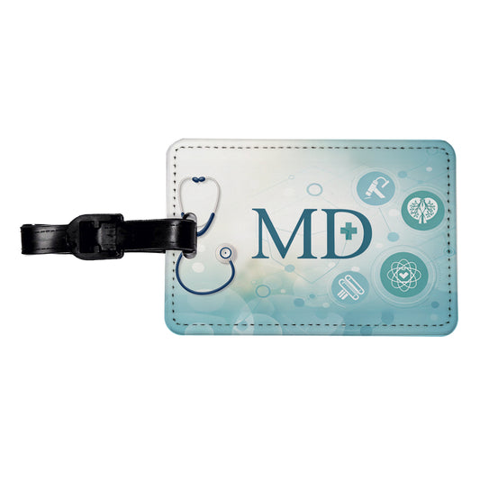 MD Doctor Medical Travel Faux Leather Luggage Tag