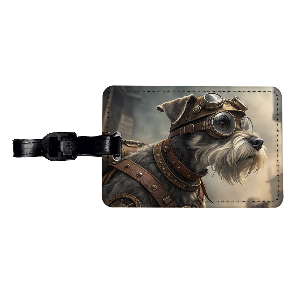 Miniature Schnauzer Dog Steampunk Travel Faux Leather Luggage Tag