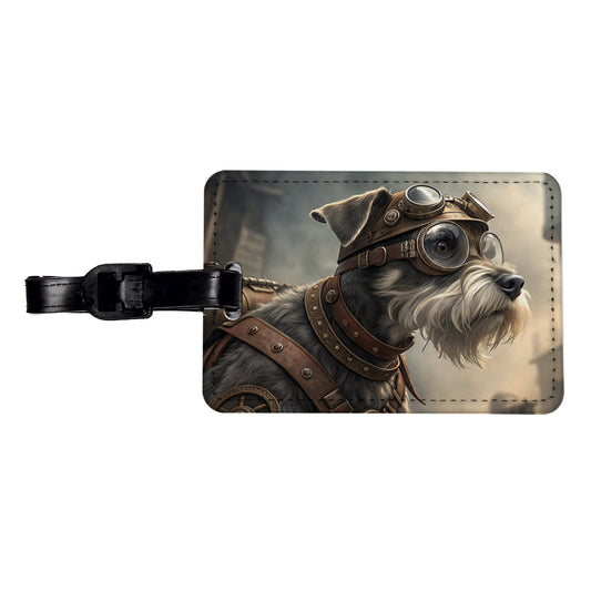 Miniature Schnauzer Dog Steampunk Travel Faux Leather Luggage Tag