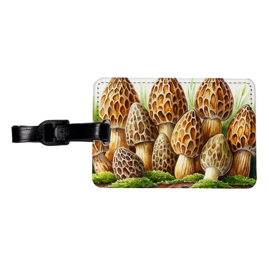 Morel Mushrooms Morchella Watercolor Travel Faux Leather Luggage Tag
