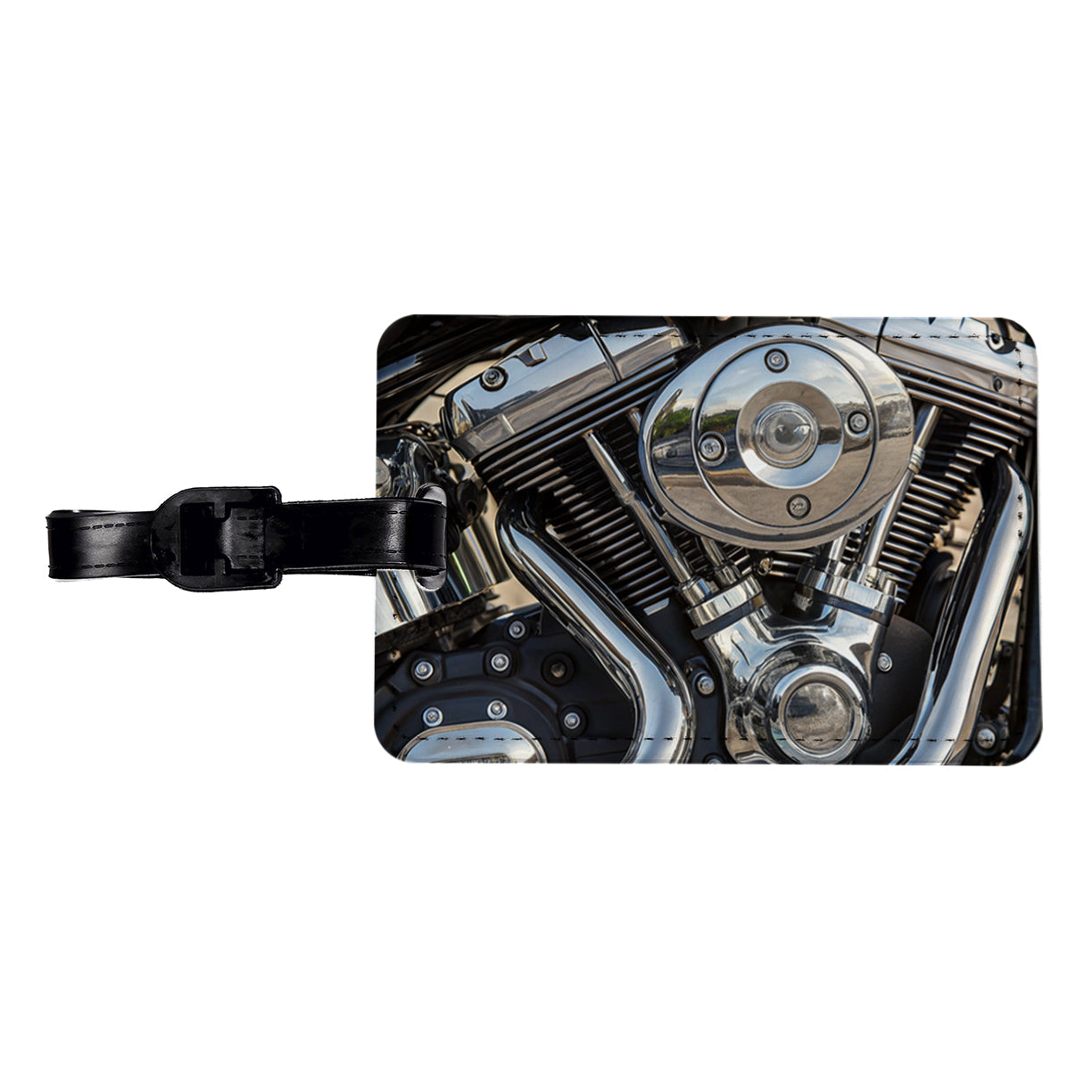 Motorcycle Chrome Engine Close-up Travel Faux Leather Luggage Tag