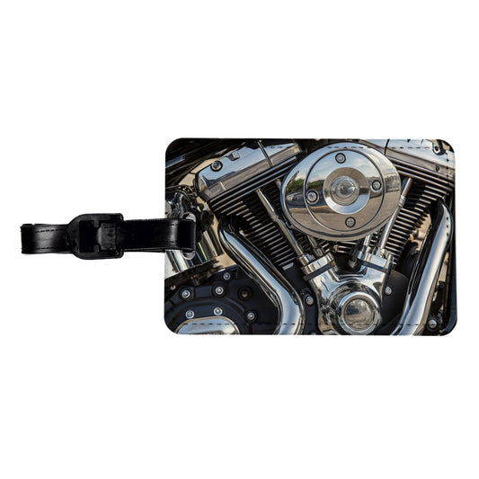 Motorcycle Chrome Engine Close-up Travel Faux Leather Luggage Tag