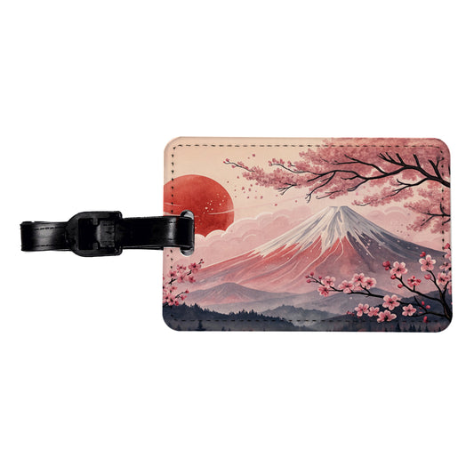 Mount Fuji With Cherry Blossoms Rising Sun Japanese Illustration Travel Faux Leather Luggage Tag