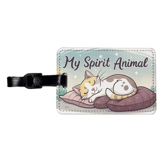 My Spirit Animal Sleeping Cat Funny Travel Faux Leather Luggage Tag