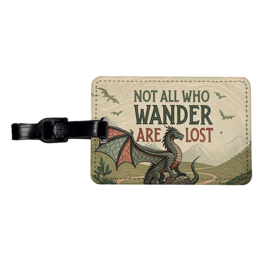 Not All Who Wander Are Lost Vintage Fantasy Illustration Travel Faux Leather Luggage Tag