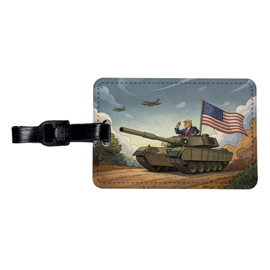 Patriotic Donald Trump Driving M1 Abrams Tank Funny Travel Faux Leather Luggage Tag