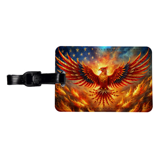 Patriotic Phoenix Rising American Flag Travel Faux Leather Luggage Tag