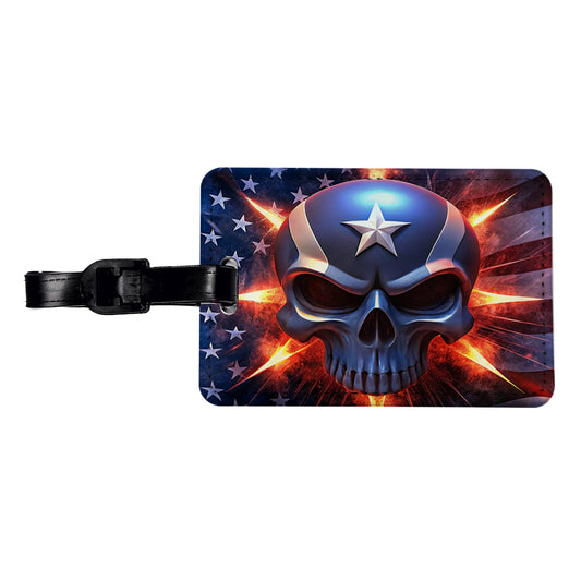 Patriotic Skull And American Flag Travel Faux Leather Luggage Tag