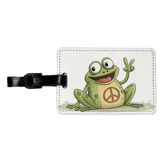 Peace Sign Frog Cartoon Travel Faux Leather Luggage Tag