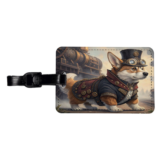 Pembroke Welsh Corgi Dog Steampunk Travel Faux Leather Luggage Tag