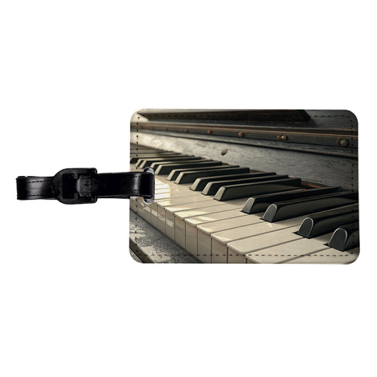 Piano Keys Close-up Travel Faux Leather Luggage Tag