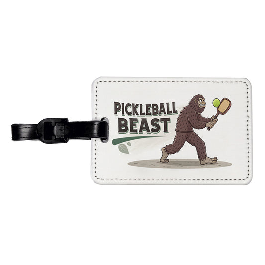 Pickleball Beast Funny Bigfoot Holding Paddle Travel Faux Leather Luggage Tag