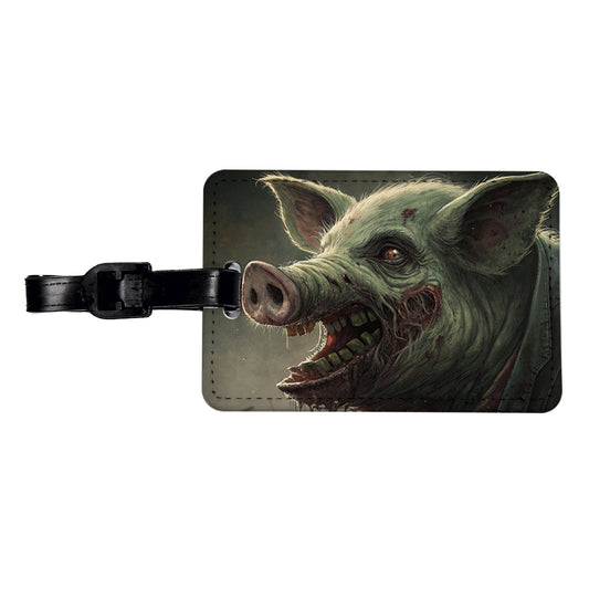 Pig Zombie Creepy Scary Halloween Travel Faux Leather Luggage Tag