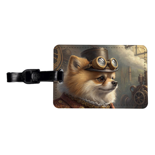 Pomeranian Dog Steampunk Travel Faux Leather Luggage Tag