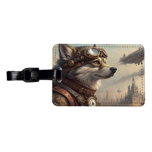 Pomsky Dog Steampunk Travel Faux Leather Luggage Tag