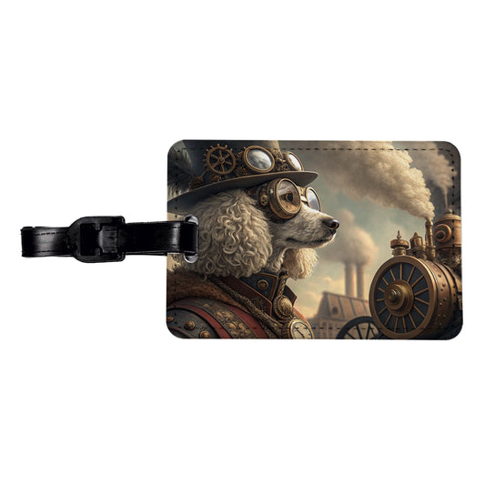 Poodle Dog Steampunk Travel Faux Leather Luggage Tag