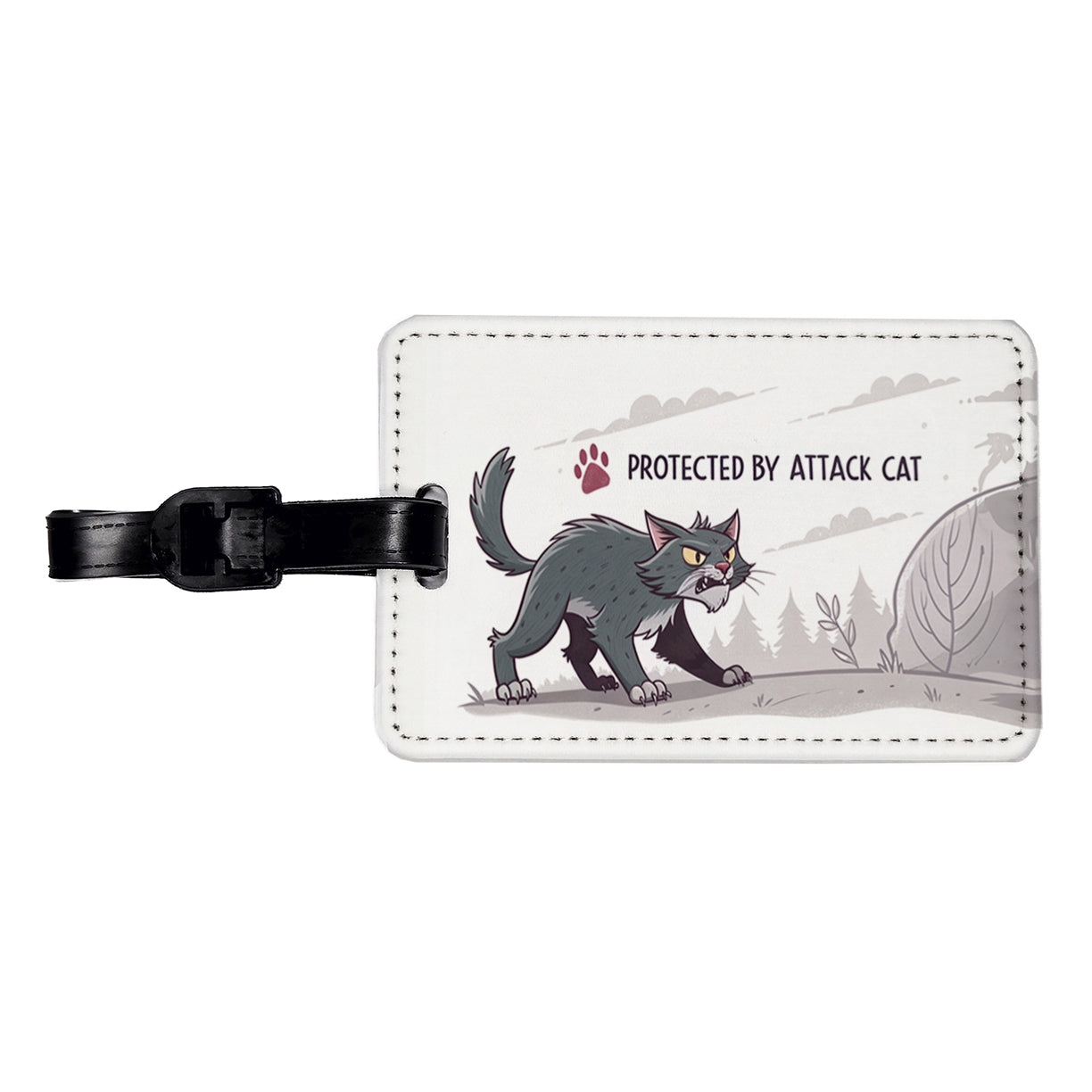 Protected By Attack Cat Funny Travel Faux Leather Luggage Tag
