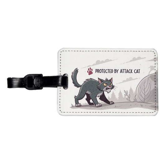 Protected By Attack Cat Funny Travel Faux Leather Luggage Tag