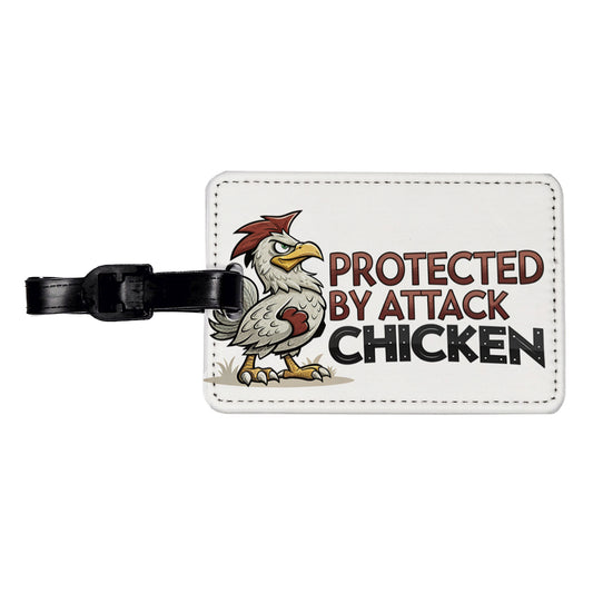 Protected By Attack Chicken Funny Travel Faux Leather Luggage Tag