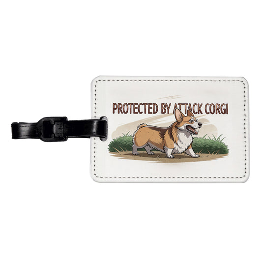 Protected By Attack Corgi Funny Travel Faux Leather Luggage Tag