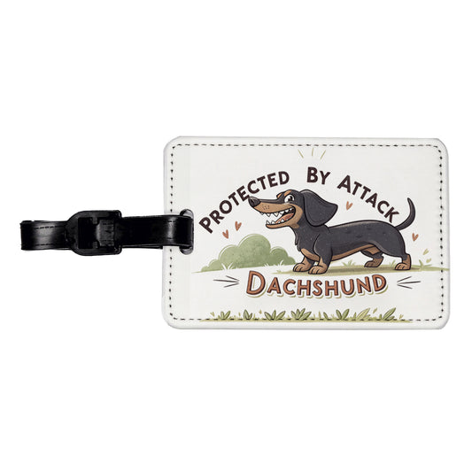 Protected By Attack Dachshund Funny Travel Faux Leather Luggage Tag