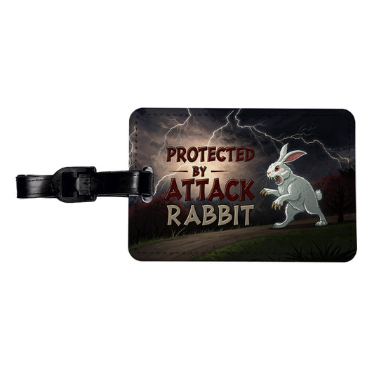 Protected By Attack Rabbit Vicious White Funny Bunny Travel Faux Leather Luggage Tag