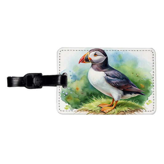 Puffin Bird Watercolor Travel Faux Leather Luggage Tag