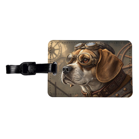 Puggle Dog Steampunk Travel Faux Leather Luggage Tag