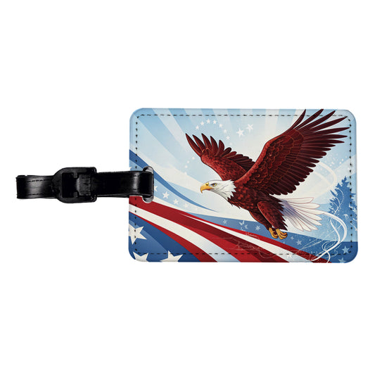 Red Blue White Patriotic Bald Eagle Travel Faux Leather Luggage Tag