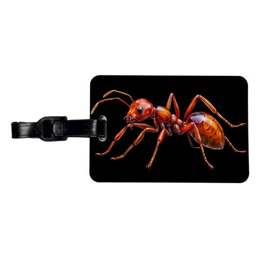 Red Fire Ant Watercolor Black Background Travel Faux Leather Luggage Tag