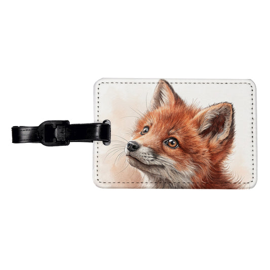 Red Fox Kit Illustration Travel Faux Leather Luggage Tag