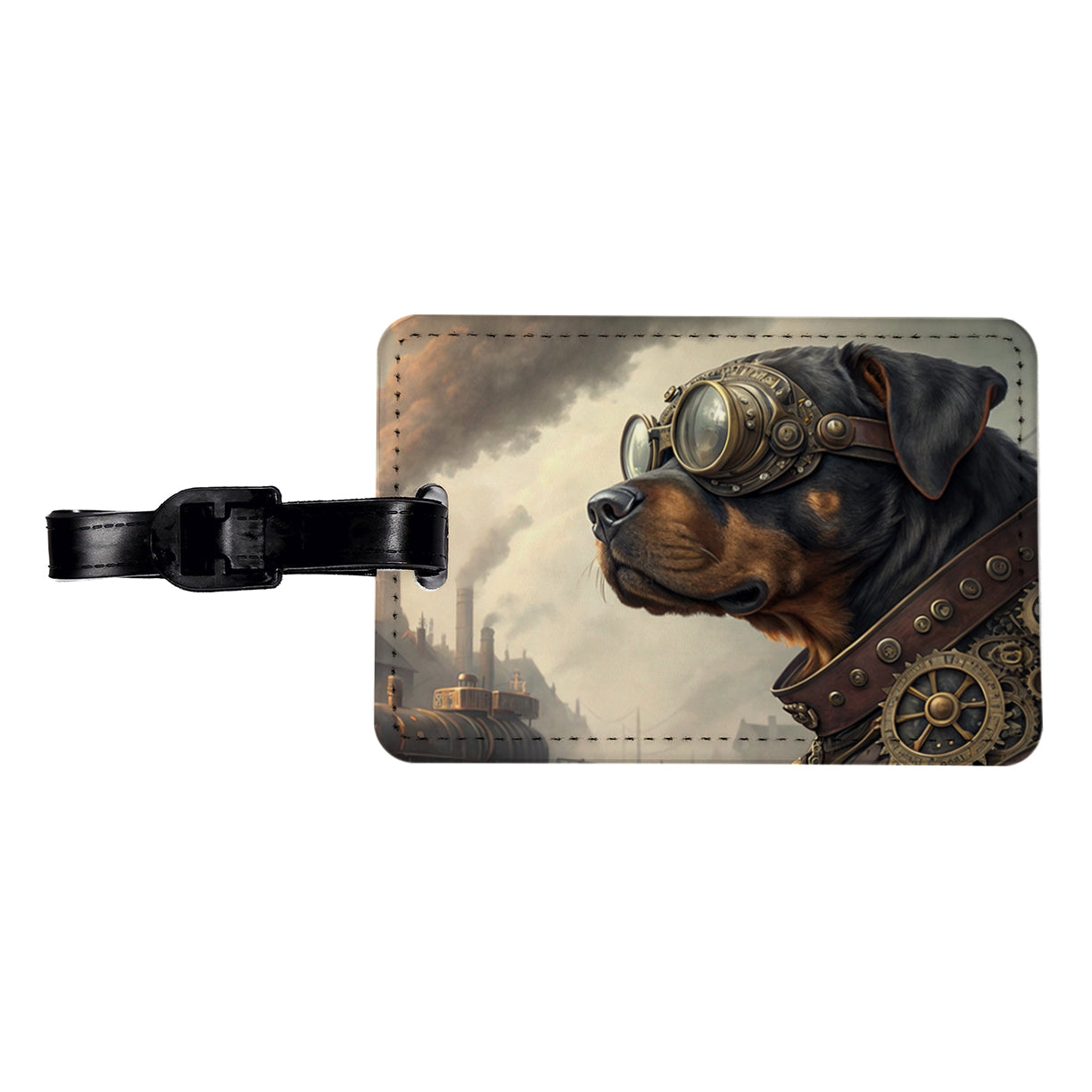 Rottweiler Dog Steampunk Travel Faux Leather Luggage Tag