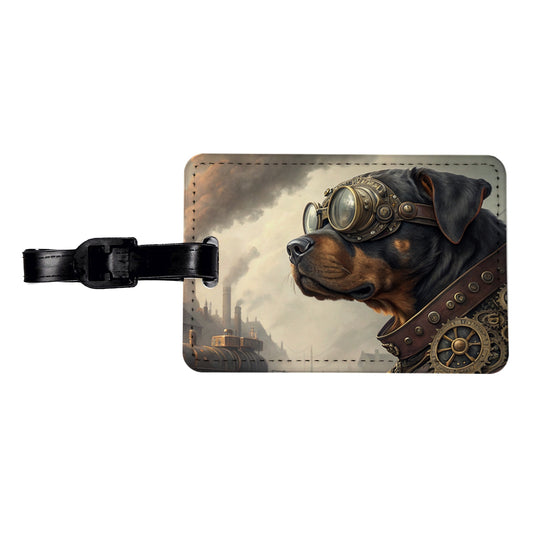 Rottweiler Dog Steampunk Travel Faux Leather Luggage Tag