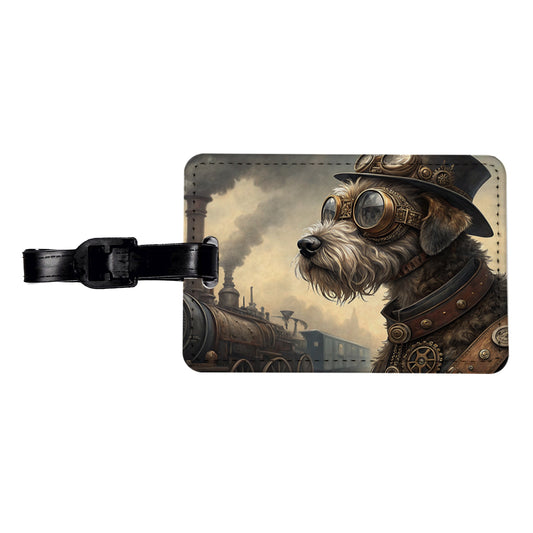 Schnoodle Dog Steampunk Travel Faux Leather Luggage Tag
