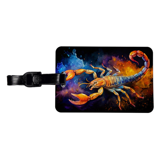 Scorpion Watercolor Black Background Travel Faux Leather Luggage Tag