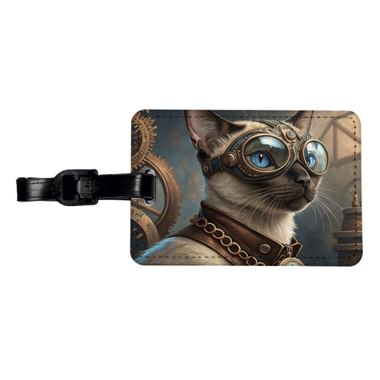 Siamese Cat Steampunk Travel Faux Leather Luggage Tag
