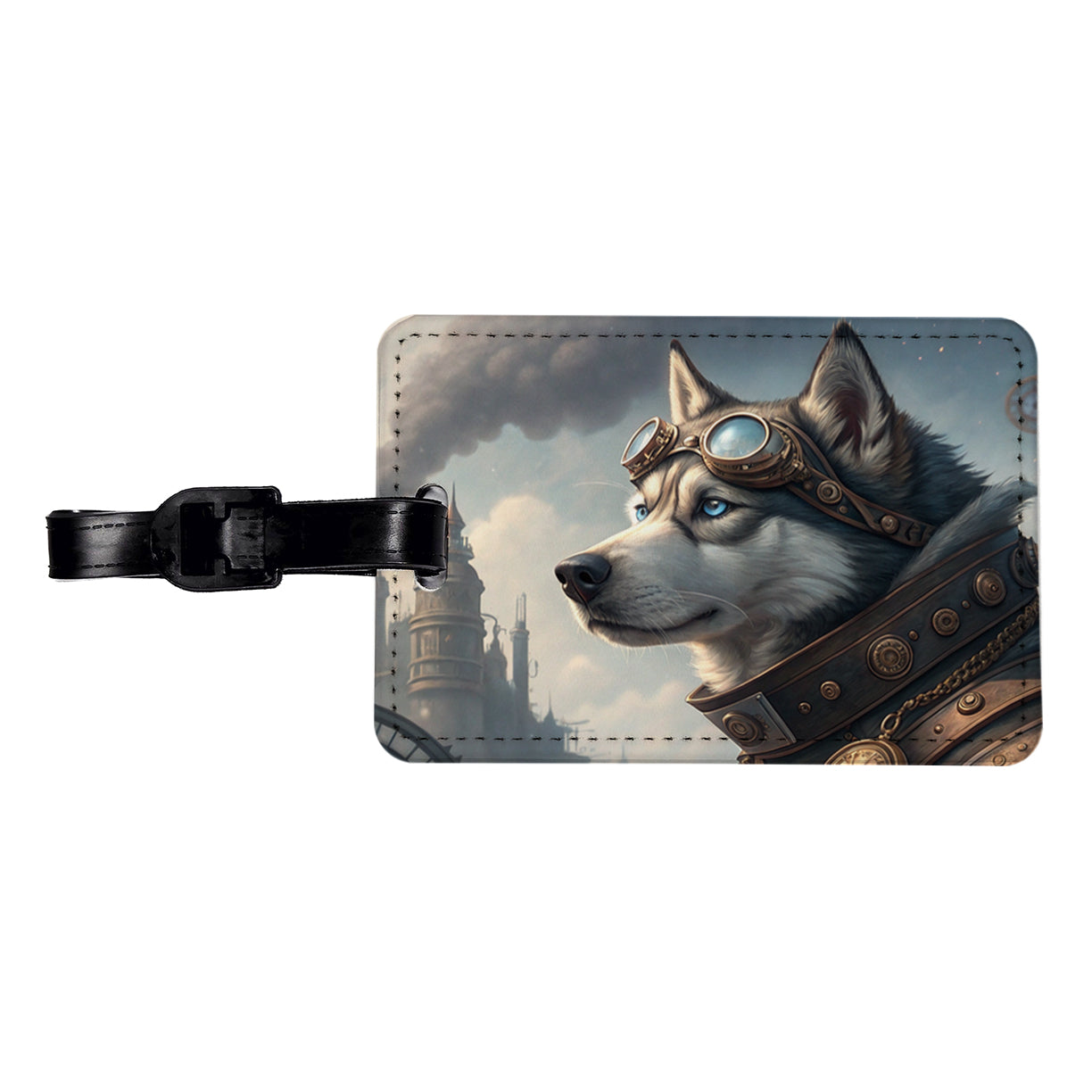 Siberian Husky Dog Steampunk Travel Faux Leather Luggage Tag